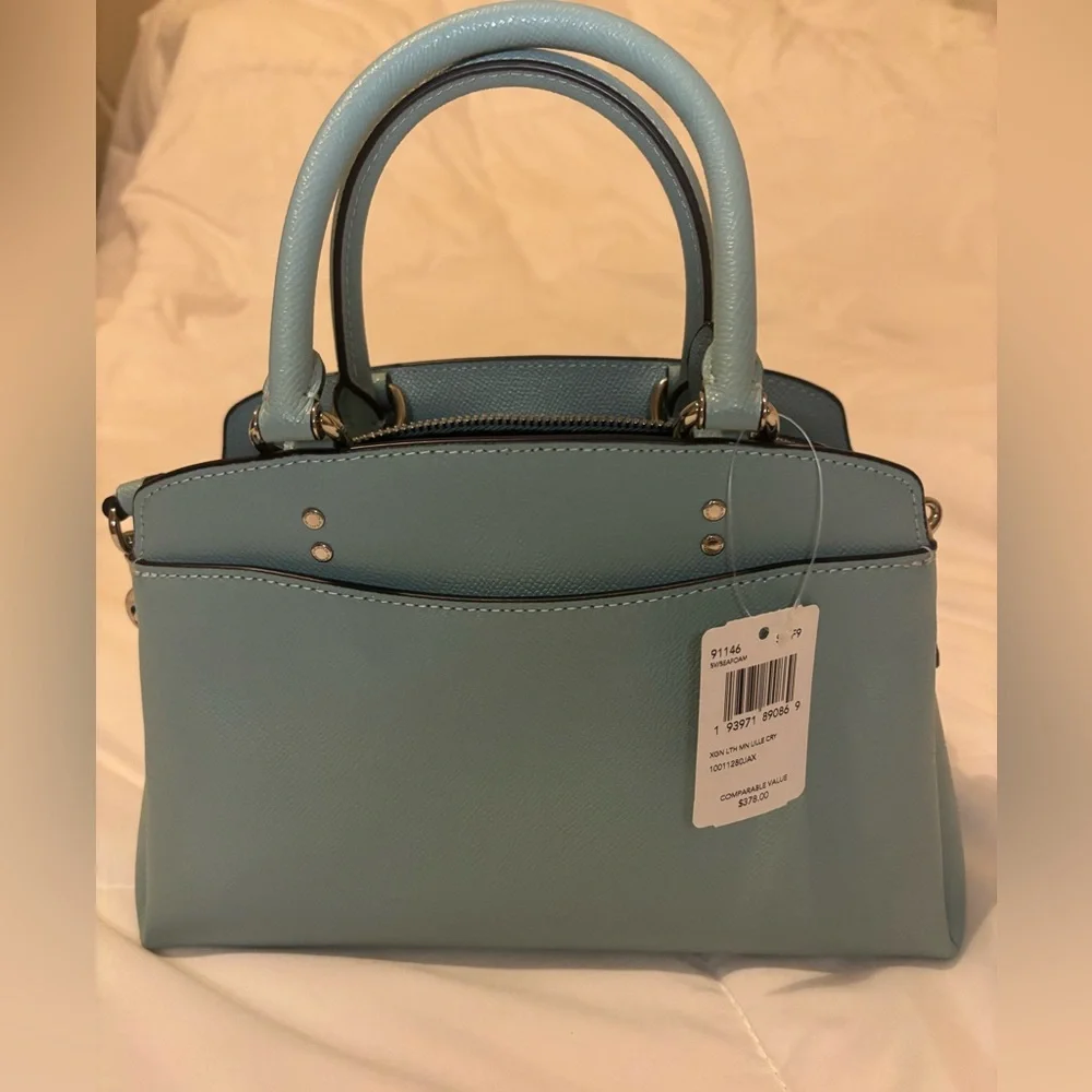 COACH Light Blue Leather Satchel with Silver Hardware